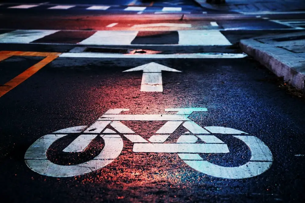 bicycle lane logo printed on road