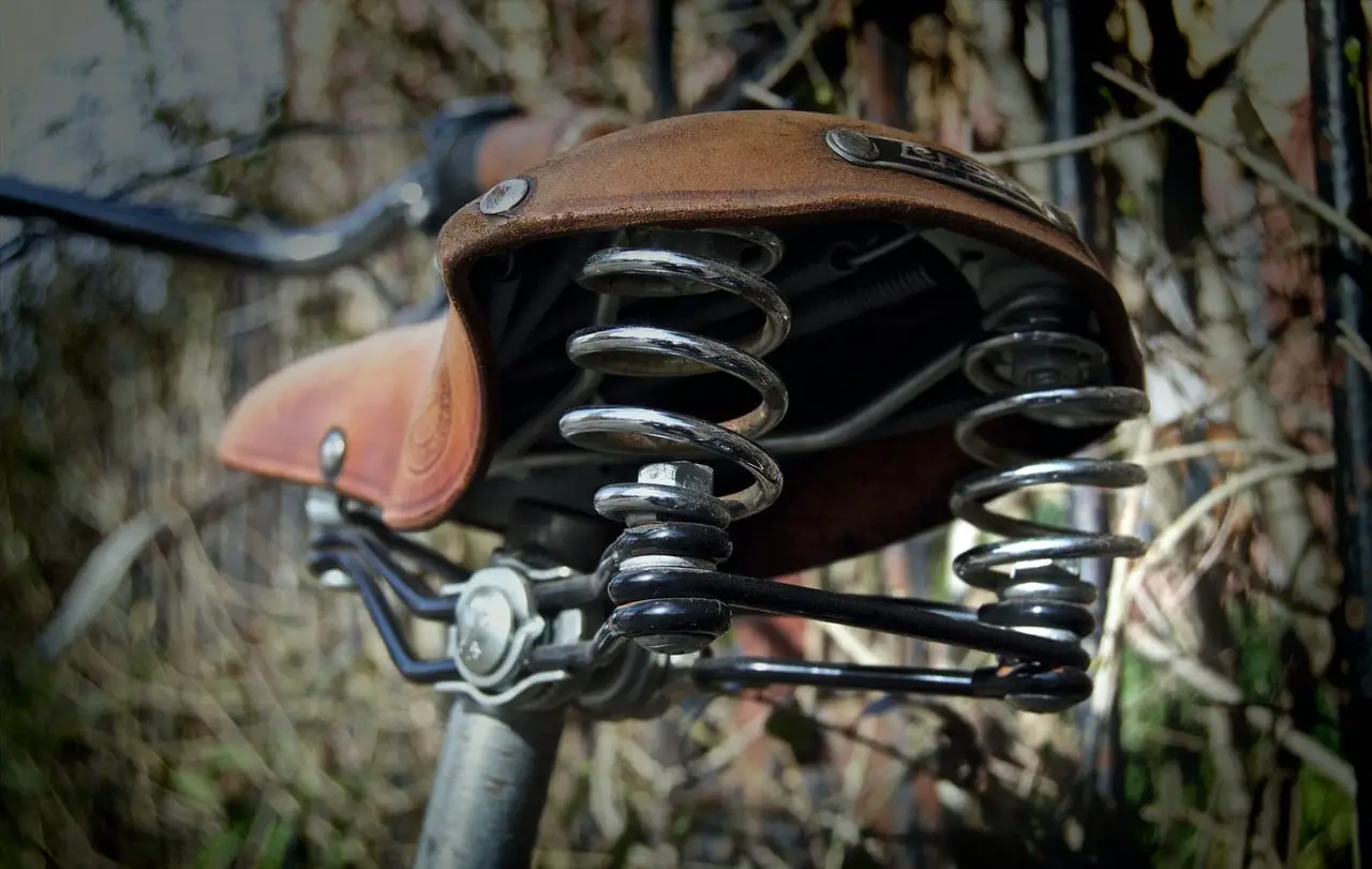 close up of brown bike saddle outdoor