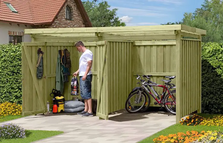 Outdoor Bike Storage Ideas: shed for garden tools and bicycle